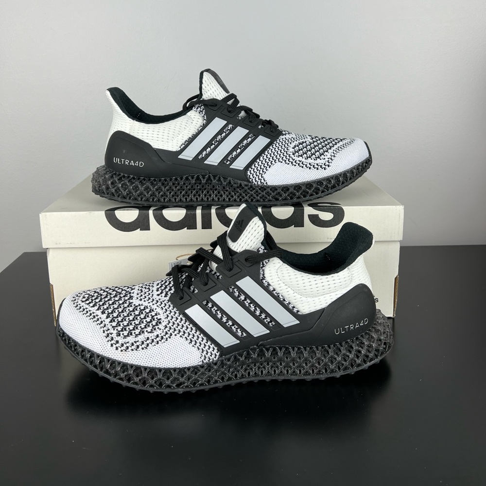 adidas Ultra4D Athletic Running Shoes — Black & White